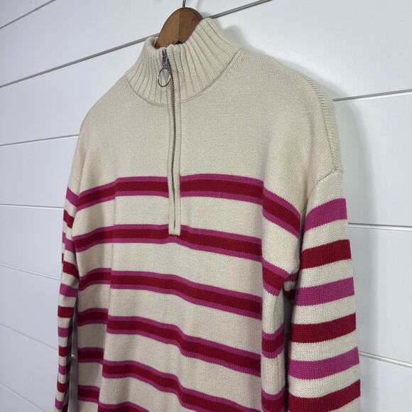 LOFT Striped 1/4 Zip Pullover Sweater Cream Pink Red sz XS - Picture 4 of 7